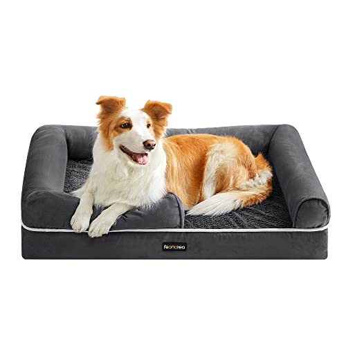 Feandrea Orthopädisches Hundebett, Hundekissen, Hundekorb, weiche Polsterung, Hundesofa, erhöhte Ränder, Bezug abnehmbar und waschbar, 91 x 71 x 20 cm, rutschfeste Unterseite, dunkelgrau PGW076G01 von Feandrea