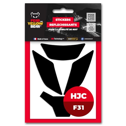 FYB© Set mit 4 reflektierenden Aufklebern, wiederverwendbar, kompatibel mit Helm HJC F31™, 3M™ Technology (schwarz) von FEAR THE YELLOW BEAR YELLOW BEAR