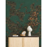 Wunderschöne Grüne Reiher Vogel Tapete, Luxus Chinoiserie Abnehmbare Peel & Stick Tapete Wandbild von FEATHRWallpapers