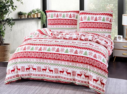 Bettwäsche 135x200 Weihnachtsmotive Winter Warme Bettbezug-Set mit Kissenbezug 2teilig mit Reißveschluss Kuschelige Plüsch Fleece Kuschelbettwäsche von FEBE