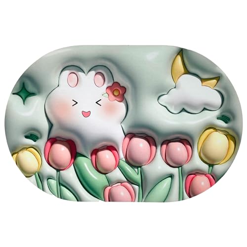 FEBE Badematte rund 3D Anime Wiese und Hase Badezimmermatte rutschfest Superabsorbierenden Badvorleger Badezimmerteppich 58x38 cm Bathroom Mat von FEBE