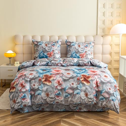 FEBE Bettwäsche Blumiges Bild Bettbezug-Set 140x200cm + Kissenbezug 70x80cm 2 Teilig mit Reißveschluss von FEBE