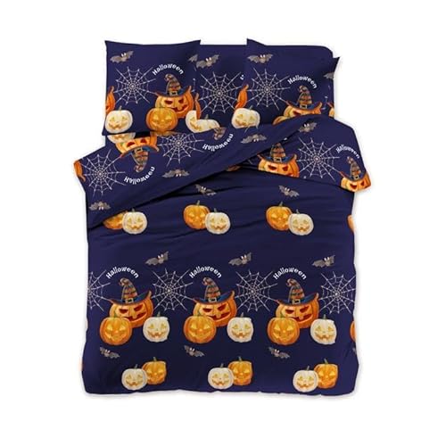 FEBE Bettwäsche Halloween Kürbisse Bettbezug-Set 135x200 + Kissenbezug 2 Teilig mit Reißveschluss von FEBE