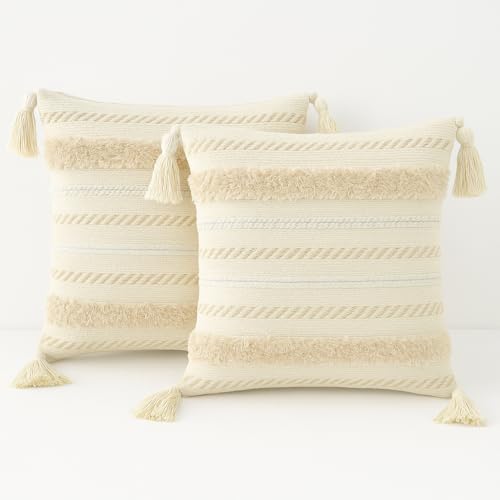 FEBE Kissenbezug 2er Set Boho Dekorativ Kissen 45x45 cm Beige Kissenbezüge für Sofa Wohnzimmer Schlafzimmer Vintage Kissenhülle 100% Baumwolle mit Reißverschluss FEBE Kissenbezug 2er Set Boho Dekorativ Kissen 45x45 cm Beige Kissenbezüge für Sofa Wohnzimmer Schlafzimmer Vintage Kissenhülle 100% Baumwolle mit Reißverschluss von FEBE