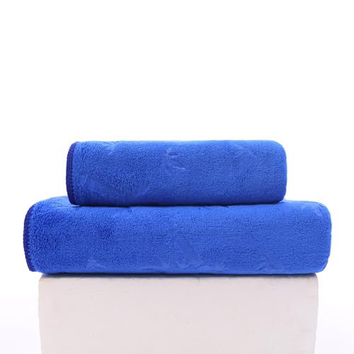 FEBE Handtücher Badetuch 70x140 + 50x100 cm Blau Handtücher Set Badehandtuch Frottee mit Bambus Muster Mikrofaser Towel von FEBE