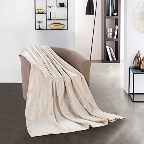 FEBE Kuscheldecke Beige Tagesdecke mikrofaser sofadecke kuschelig flauschig Decke für Couch Blanket 130x180 cm von FEBE