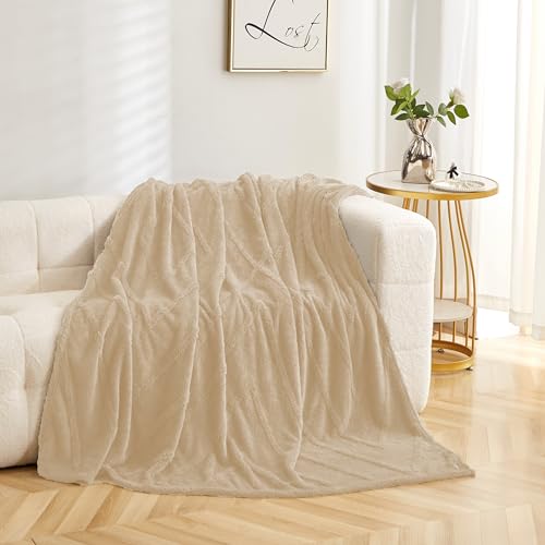 FEBE Kuscheldecke Flauschig Beige Taupe 160x200 cm Wohndecke Fleecedecke Sofadecke Zimmerdeko überwurfdecke Blanket von FEBE