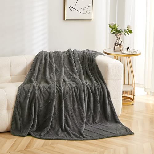 FEBE Kuscheldecke Flauschig Dunkelgrau 200x220 cm Wohndecke Fleecedecke Sofadecke Zimmerdeko überwurfdecke Blanket von FEBE