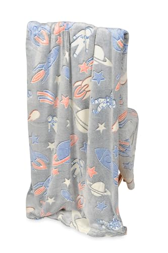 FEBE Kuscheldecke Kinder Leuchtend im Dunkeln Planeten im Weltraum 150x200 Flauschige Weiche Kinderdecke Kinderbettdecke Mädchen Jungen Glow Blanket von FEBE
