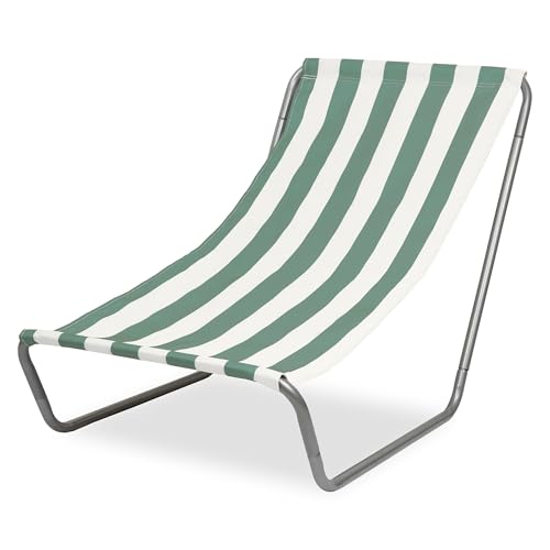 FEBE Sonnenliege Strandliege Liegestuhl Garteliege Grün/Beige Kompakter Strandstuhl mit Tragetasche für Garten Pool und kleinen Balkon Textilgewebe von FEBE