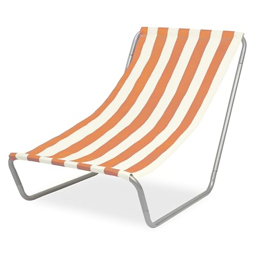 FEBE Sonnenliege Strandliege Liegestuhl Garteliege Orange/Beige Kompakter Strandstuhl mit Tragetasche für Garten Pool und kleinen Balkon Textilgewebe von FEBE