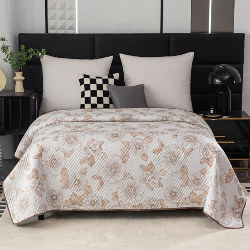 FEBE Tagesdecke Bettüberwurf 170x200 cm Blumen/Braun Überwurfdecke Sofadecke Sofaüberwurf Flauschig Mikrofaser Zimmer Deko Throw Blanket von FEBE