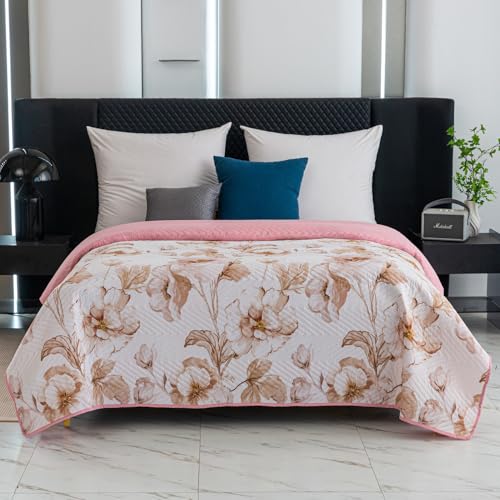 FEBE Tagesdecke Bettüberwurf 170x200 cm Blumen/Rosa Überwurfdecke Sofadecke Sofaüberwurf Flauschig Mikrofaser Zimmer Deko Throw Blanket von FEBE