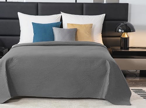 FEBE Tagesdecke Bettüberwurf 220x200 cm Grau Überwurfdecke Sofadecke Sofaüberwurf Flauschig Mikrofaser Zimmer Deko Throw Blanket von FEBE