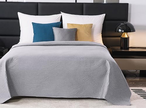 FEBE Tagesdecke Bettüberwurf 220x200 cm Hellgrau Überwurfdecke Sofadecke Sofaüberwurf Flauschig Mikrofaser Zimmer Deko Throw Blanket von FEBE