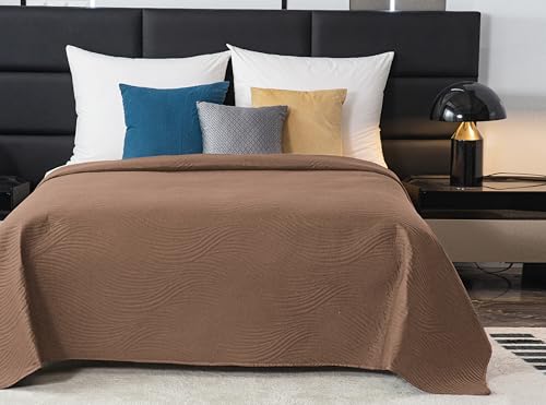FEBE Tagesdecke Bettüberwurf 220x240 cm Braun Überwurfdecke Sofadecke Sofaüberwurf Flauschig Mikrofaser Zimmer Deko Throw Blanket von FEBE