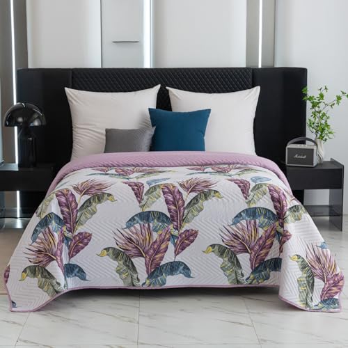 FEBE Tagesdecke Bettüberwurf 240x220 cm Blumen/Violet Überwurfdecke Sofadecke Sofaüberwurf Flauschig Mikrofaser Zimmer Deko Throw Blanket von FEBE