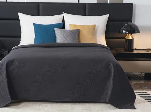 FEBE Tagesdecke Bettüberwurf 240x220 cm Dunkelgrau Überwurfdecke Sofadecke Sofaüberwurf Flauschig Mikrofaser Zimmer Deko Throw Blanket von FEBE