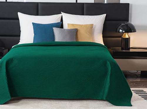 FEBE Tagesdecke Bettüberwurf 240x220 cm Grün Überwurfdecke Sofadecke Sofaüberwurf Flauschig Mikrofaser Zimmer Deko Throw Blanket von FEBE