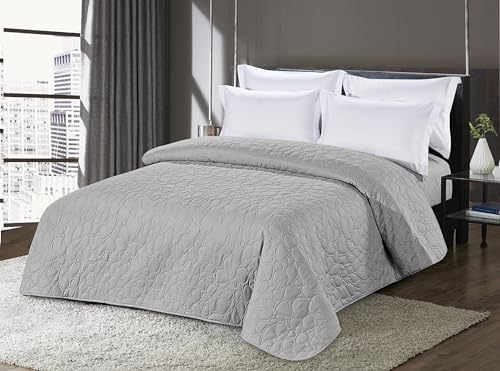 FEBE Tagesdecke Bettüberwurf Hellgrau 220x240 cm Überwurfdecke Sofadecke Sofaüberwurf Flauschig Mikrofaser Zimmer Deko Throw Blanket von FEBE