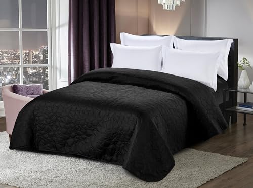 FEBE Tagesdecke Bettüberwurf Schwarz 220x240 cm Überwurfdecke Sofadecke Sofaüberwurf Flauschig Mikrofaser Zimmer Deko Throw Blanket von FEBE
