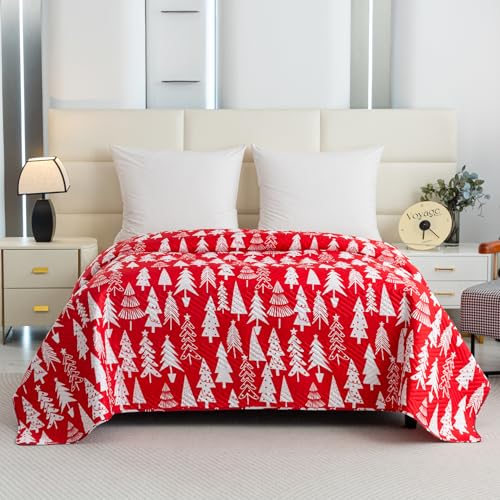 FEBE Tagesdecke Weihnachts Christbaum Bettüberwurf 240x200 cm Überwurfdecke Sofadecke Sofaüberwurf Flauschig Mikrofaser Zimmer Deko von FEBE