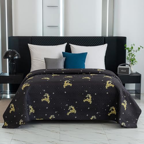 FEBE Tagesdecke Weihnachts Rentiere Bettüberwurf 170x200 cm Überwurfdecke Sofadecke Sofaüberwurf Flauschig Mikrofaser Zimmer Deko von FEBE