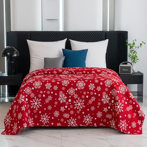 FEBE Tagesdecke Weihnachts Schneeflocken Bettüberwurf 170x200 cm Überwurfdecke Sofadecke Sofaüberwurf Flauschig Mikrofaser Zimmer Deko von FEBE