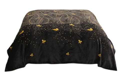 Kuscheldecke Goldene Schmetterlinge 160x200 cm Winterdecke flauschig warme Tagesdecke Wohnzimmer Deko Sofadecke Bettdecke von FEBE