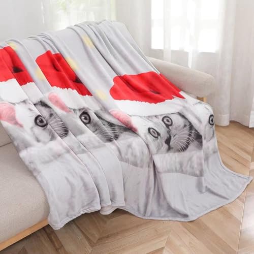 Kuscheldecke Weihnachtsdecke Kätzchen 220x200 cm Christmas Winterdecke flauschig warme Tagesdecke Wohnzimmer Deko Sofadecke Bettdecke von FEBE