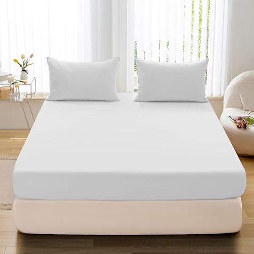 Spannbettlaken Weiß 180x200 cm Spannbetttuch Bettlaken Jersey Matratzenhöhe bis 25 cm 100% Baumwolle von FEBE
