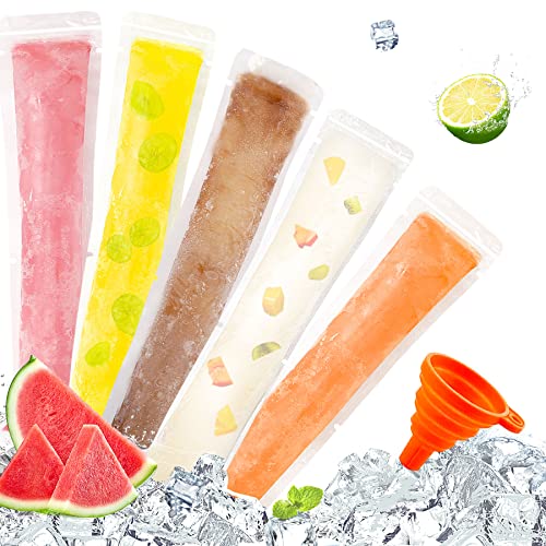 FEBSNOW 120 Einweg-Eisbeutel für Eis am Stiel, BPA-frei, Gefrierröhrchen mit Reißverschluss, für Snacks, Joghurt, Saft und Frucht-Smoothies, Eisbonbons mit einem Trichter (19,1 x 5,1 cm) von FEBSNOW