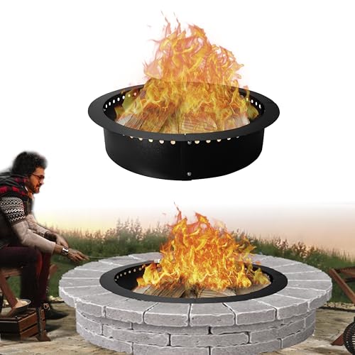 FEBTECH Rauchfreier Feuerstellenring – Karbonstahl 114,3 cm rund, tragbar, Outdoor-Camping-Feuerring mit Lüftungsschlitzen und Coller-Unterstützung – vielseitiger DIY-Feuerring für In-Ground oder von FEBTECH