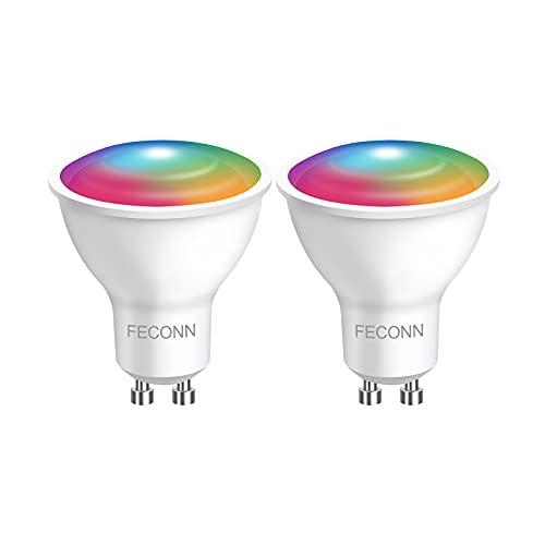 FECONN GU10 Smart Glühbirne, kompatibel mit Alexa & Google Home, dimmbar, RGB und stimmbar, Warmweiß bis Kaltweiß, Spot-Leuchtmittel, 5 W = 50 W, kein Hub erforderlich (2 Stück) von FECONN
