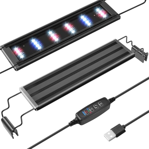 FEDOUR USB Mini Aquarium LED Light, Vollspektrum Aquarium Beleuchtung mit Ausziehbaren Halterungen, verstellbares Aquarium Plants Licht mit Externem Controller, für Süßwassertank von FEDOUR