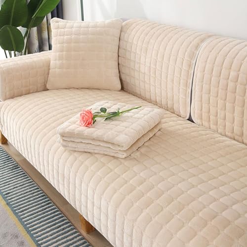 FEEGAR Samt Sofabezug 1 2 3 4 Sitzer, Sofaschoner Antirutsch L Form Sofaüberwurf rutschfest, Weicher Sofa überzug Ecksofa Hundedecke Sofa Couch überzug, Sofa überwurf,Beige,90x160cm von FEEGAR