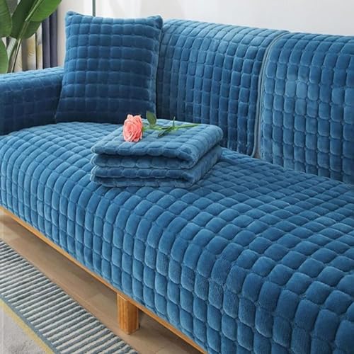 FEEGAR Samt Sofabezug 1 2 3 4 Sitzer, Sofaschoner Antirutsch L Form Sofaüberwurf rutschfest, Weicher Sofa überzug Ecksofa Hundedecke Sofa Couch überzug, Sofa überwurf,Blue 2,70x70cm von FEEGAR