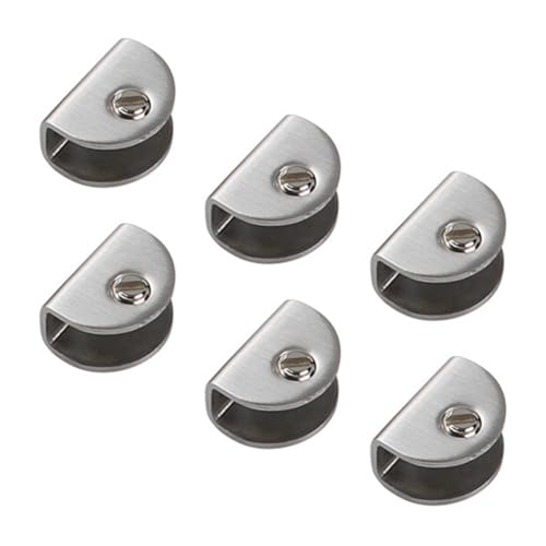 FEEIMOL 6 Stück Edelstahl Glashalter Glashalterung Halbrunde Glasklemmen Glasregal Clips Spiegelklammern Glas Regalbodenträger für 8mm Dickes Glas und Tafel von FEEIMOL