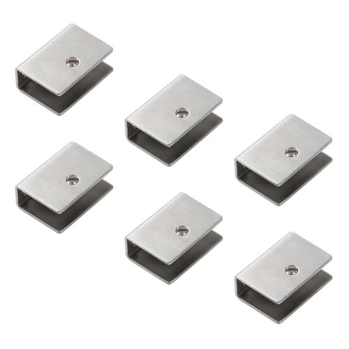 FEEIMOL 6 Stück Edelstahl Glashalter Glashalterung Quadratische Glasklemmen Glasregal Clips Spiegelklammern Glas Regalbodenträger für 12mm Dickes Glas und Tafel von FEEIMOL