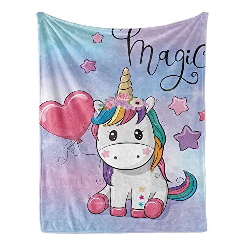 FEELJAM Einhorn Decke kuscheldecke pinkes, Flanell Weich Fleecedecke für Mädchen Blanket, Kinder kuscheldecke, Sofadecke, Wohndecke mikrofaser (Mehrfarbig, 130 * 150) von FEELJAM