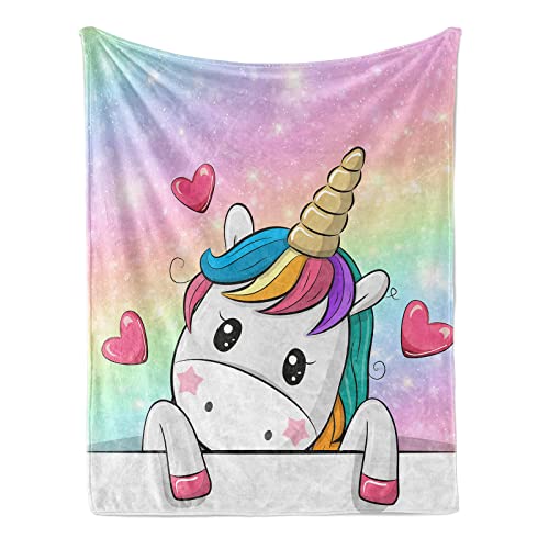 FEELJAM Einhorn Decke kuscheldecke pinkes, Flanell Weich Fleecedecke für Mädchen Flannel Blanket, Kinder kuscheldecke, Sofadecke, Wohndecke mikrofaser (Regenbogen, 150 * 200) von FEELJAM