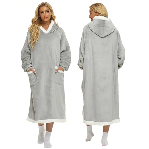FEELJAM Ärmeldecke hellgrau Kuscheldecke mit Ärmeln 80 x 150 cm Decke mit Ärmeln und Kapuze TV Decke zum Erwachsene Wearable Blanket Unisex von FEELJAM