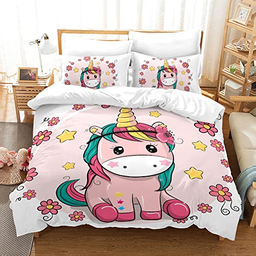 FEELJAM Bettwäsche-Set für Kingsize-Betten in Rosa, 220 x 240 cm, Einhorn-Bettbezug mit 2 Kissenbezügen für Kinder, Erwachsene von FEELJAM