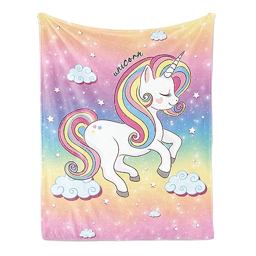 FEELJAM Einhorn Decke kuscheldecke pinkes Blanket, Flanell Weich Fleecedecke f¨¹r M?dchen, Kinder kuscheldecke, Sofadecke, Wohndecke mikrofaser (150 * 200cm,Mehrfarbig-#2) von FEELJAM