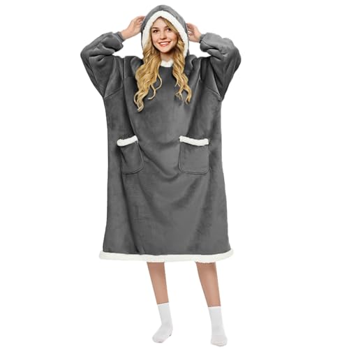 FEELJAM Hoodiedecken Kuscheldecke ärmel Decke mit Kapuze Dunkelgrau TV Decke Warme Decken für den Winter, grau deckenhoodie 80 x 150 cm lang von FEELJAM