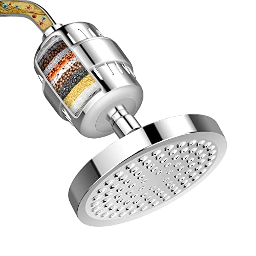 FEELSO Duschkopf und 15 Stufen Duschfilter, Hochleistungs Hartwasserenthärter Duschkopf mit Filterkartusche für hartes Wasser Entfernen von Chlor und Schadstoffen von FEELSO