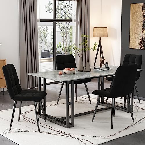 Esszimmerstühle aus Samt, ergonomischer Küchenstuhl, 4 Stück, mit gepolsterter Stuhlfunktion, Metallbeine, für Wohnzimmer, Schlafzimmer (Samt, Schwarz) von FEEOHOME