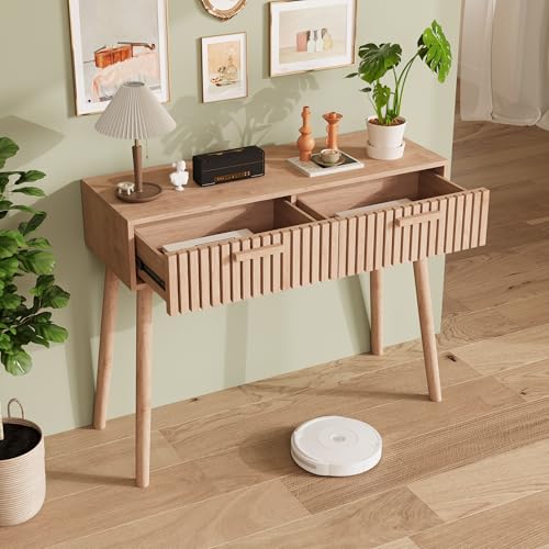 FEEOHOME Möbelkonsole, schmaler Eingangstisch mit 2 Schubladen, Konsole für Eingangsbereich, Flur, Wohnzimmer, Schlafzimmer, Naturholzfarbe, 100 x 35 x 80 cm FEEOHOME Möbelkonsole, schmaler Eingangstisch mit 2 Schubladen, Konsole für Eingangsbereich, Flur, Wohnzimmer, Schlafzimmer, Naturholzfarbe, 100 x 35 x 80 cm von FEEOHOME