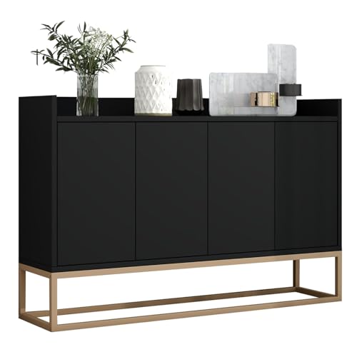 FEEOHOME Sideboard, Aufbewahrungsschrank mit Metallbeinen, Küchenmöbel mit 4 Türen und verstellbaren Regalen, Küchenschrank 120 x 30 x 80 cm für Esszimmer, Wohnzimmer (schwarz) von FEEOHOME