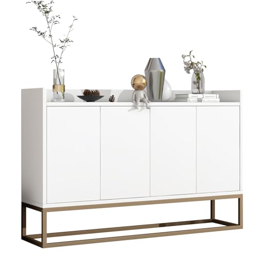 FEEOHOME Sideboard, Aufbewahrungsschrank mit Metallbeinen, Küchenmöbel mit 4 Türen und verstellbaren Regalen, Küchenschrank 120 x 30 x 80 cm für Esszimmer, Wohnzimmer (weiß) von FEEOHOME